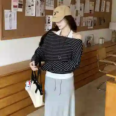 涂诗菲 韩版潮流时尚简约纯色舒适设计显瘦百搭慵懒风松弛感假两件长袖针织衫 女款