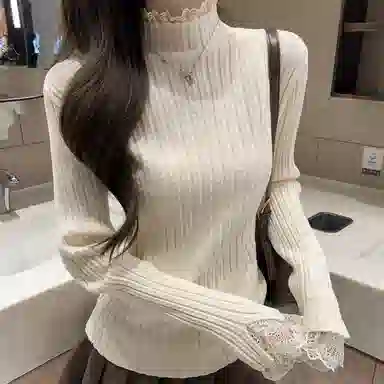 涂诗菲 韩版潮流时尚简约纯色舒适显瘦百搭慵懒风松弛设计感长袖针织衫 女款