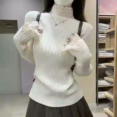 涂诗菲 韩版潮流时尚简约纯色舒适显瘦百搭慵懒风松弛设计感长袖针织衫 女款