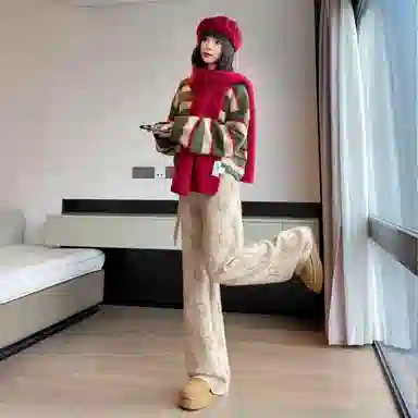 涂诗菲 韩版软糯宽松简约设计感舒适通勤慵懒风时尚气质提花针织休闲裤 女款