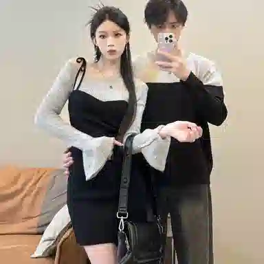 涂诗菲 简约百搭舒适长袖优雅时尚通勤男女情侣套装