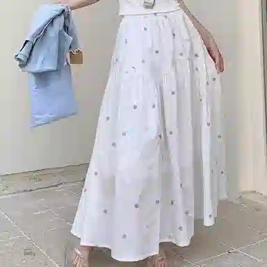 涂诗菲 纯色简约百搭休闲长裙 女款 白色