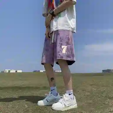 王者荣耀 美式复古扎染脏脏五分裤宽松舒适透气居家户外运动通勤青少年高颜值大码百搭时尚休闲短裤 男女同款