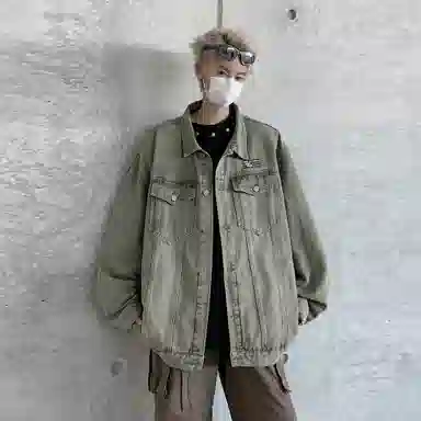 王者荣耀 美式复古水洗字母口袋个性简约嘻哈出街基础百搭户外休闲高街青少年牛仔外套 男女同款