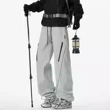 王者荣耀 美式高街拼接裤脚束带长裤宽松舒适透气户外徒步登山运动百搭时尚直筒休闲裤 标语款 男女同款