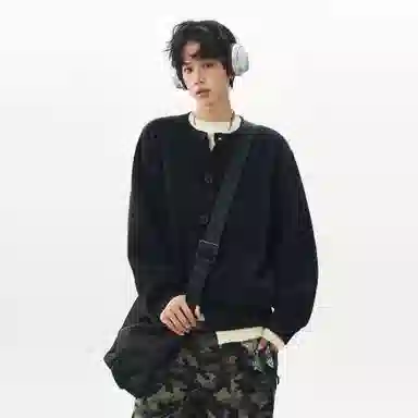 王者荣耀 假两件开衫外套春秋潮牌简约时尚学院风慵懒舒适日常户外通勤百搭针织衫上衣内搭叠穿单排扣毛衣 男女同款