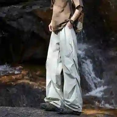 王者荣耀 美式薄款户外工装伞兵裤冰丝褶皱垂感宽松大码机能防皱风凉感速干透气旅行爬山超轻防泼水加肥加大休闲裤 男女同款