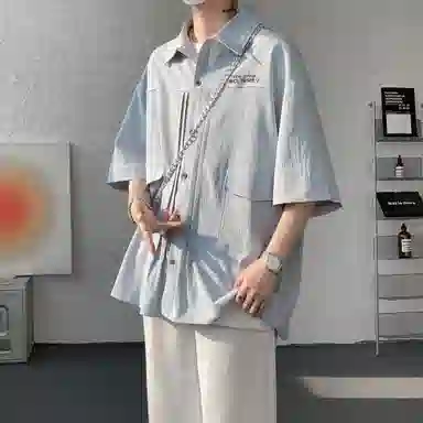 王者荣耀 鲁班七号款 美式复古街头宽松舒适柔软亲肤无性别主义设计感休闲短袖衬衫 男女同款