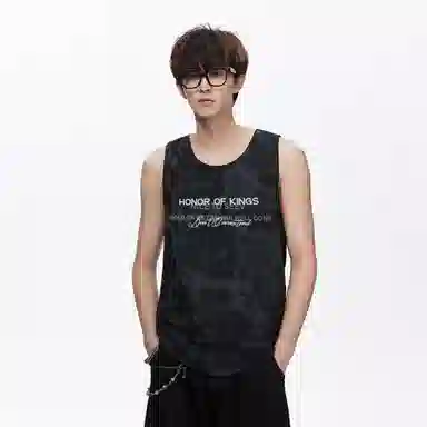 王者荣耀 标语款 美式复古扎染圆领字母宽松舒适百搭居家运动健身显肌肉透气排汗休闲背心 男女同款