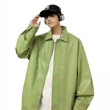 王者荣耀 美式基础款拼接翻领外套复古机车拉链宽松休闲百搭时尚皮衣 男女同款