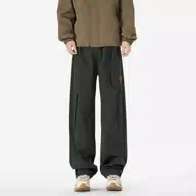 王者荣耀 美式复古拼接个性系带长裤宽松舒适透气户外徒步爬山运动时尚百搭直筒休闲裤 标语款 男女同款