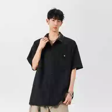 王者荣耀 标语款 美式高街拼接撞色翻领宽松舒适痞帅时尚青少年无性别休闲百搭短袖衬衫 男女同款