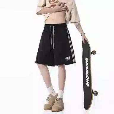 王者荣耀 鲁班七号星空梦想款 美式复古拼接撞色速干冰感宽松系带垂感亲肤透气中腰日常通勤直筒休闲短裤 男女同款