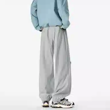 王者荣耀 美式复古拼接个性系带长裤宽松舒适透气户外徒步爬山运动时尚百搭直筒休闲裤 标语款 男女同款