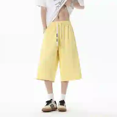 王者荣耀 美式复古纯色七分裤简约百搭宽松舒适透气亲肤凉感居家户外运动青少年潮流休闲短裤 男女同款