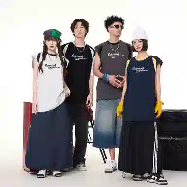 王者荣耀 澜鲨之猎刃款  美式复古圆领舒适基础款创意简约字母设计百搭校园学院风户外简约休闲宽松直筒透气无袖背心 男女同款