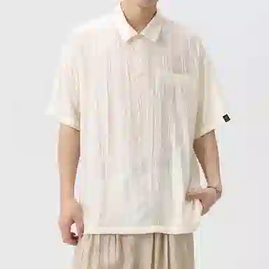 王者荣耀 鲁班七号款美式复古冰丝褶皱薄款宽松舒适亲肤高街透气慵懒感夏威夷沙滩垂感直筒短袖衬衫 男女同款