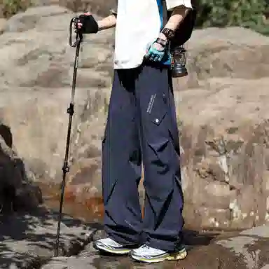 王者荣耀 美式薄款户外工装伞兵裤冰丝褶皱垂感宽松大码机能防皱风凉感速干透气旅行爬山超轻防泼水加肥加大休闲裤 男女同款