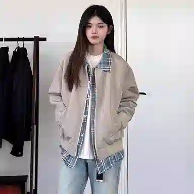 王者荣耀 背面印花基础款假两件撞色拼接纯色翻领美式街头复古慵懒氛围感潮流简约时尚通勤日常百搭宽松舒适小众休闲学院风夹克 男女同款