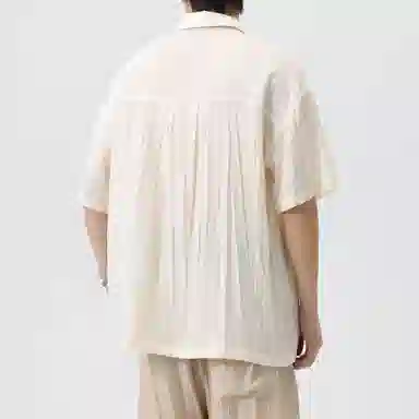 王者荣耀 鲁班七号款美式复古冰丝褶皱薄款宽松舒适亲肤高街透气慵懒感夏威夷沙滩垂感直筒短袖衬衫 男女同款