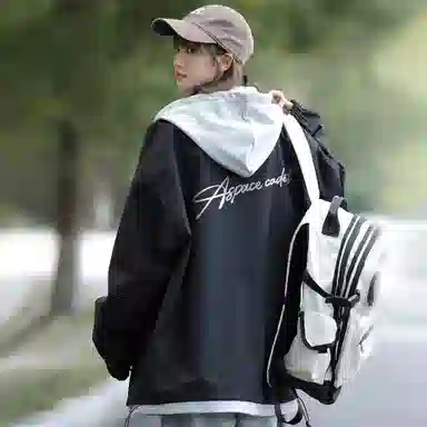 王者荣耀 鲁班七号星空梦想款 美式复古学院风连帽假两件拼接撞色创意字母宽松基础款山系户外休闲日常百搭舒适夹克外套 男女同款