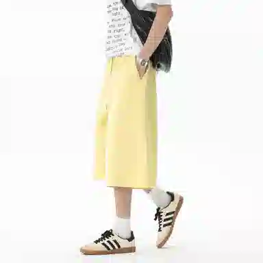 王者荣耀 美式复古纯色七分裤简约百搭宽松舒适透气亲肤凉感居家户外运动青少年潮流休闲短裤 男女同款