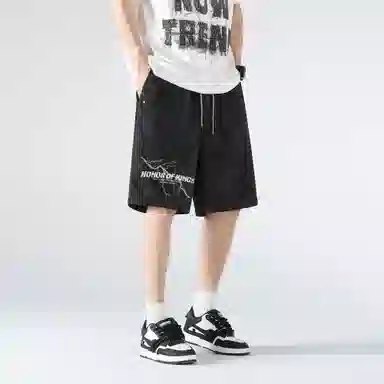 王者荣耀 标语款 美式高街脏脏闪电印花宽松百搭青少年无性别时尚潮流休闲短裤 男女同款