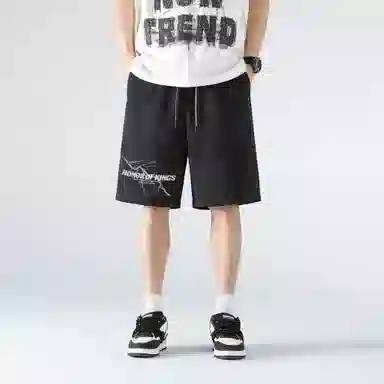 王者荣耀 标语款 美式高街脏脏闪电印花宽松百搭青少年无性别时尚潮流休闲短裤 男女同款