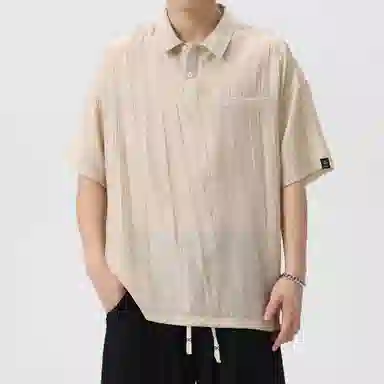 王者荣耀 鲁班七号款美式复古冰丝褶皱薄款宽松舒适亲肤高街透气慵懒感夏威夷沙滩垂感直筒短袖衬衫 男女同款