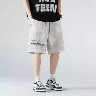 王者荣耀 标语款 美式高街脏脏闪电印花宽松百搭青少年无性别时尚潮流休闲短裤 男女同款