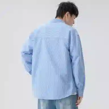 王者荣耀 经典翻领条纹长袖小众休闲简约设计字母印花美式街头复古潮流时尚通勤日常百搭宽松舒适慵懒氛围感无性别主义学院风衬衫 男女同款