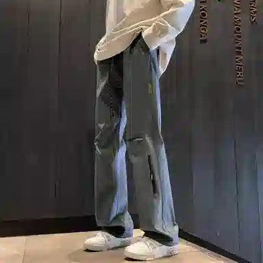 王者荣耀 美式褶皱拼接户外徒步爬山运动宽松舒适透气时尚百搭直筒休闲裤 标语款 男女同款