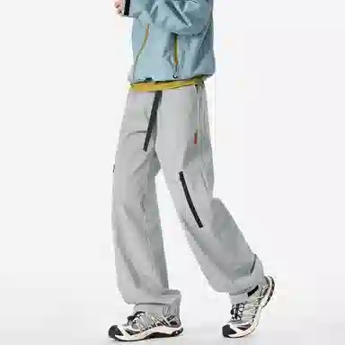 王者荣耀 美式复古拼接个性系带长裤宽松舒适透气户外徒步爬山运动时尚百搭直筒休闲裤 标语款 男女同款