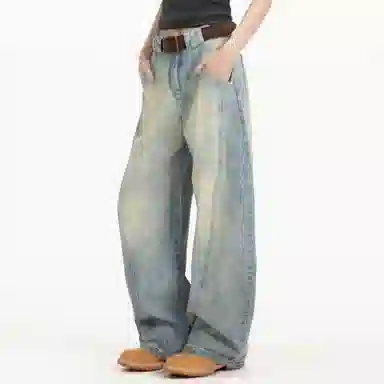 王者荣耀 美式街头复古潮流舒适百搭宽松阔腿拖地休闲长裤牛仔裤 男女同款