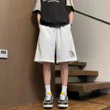 王者荣耀 裴擒虎款 美式复古撞色虎纹宽松舒适通勤高街百搭直筒垂感五分抽绳休闲短裤 男女同款