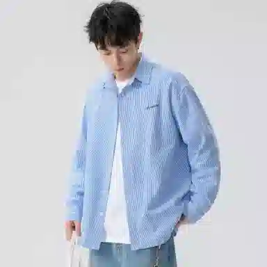 王者荣耀 经典翻领条纹长袖小众休闲简约设计字母印花美式街头复古潮流时尚通勤日常百搭宽松舒适慵懒氛围感无性别主义学院风衬衫 男女同款