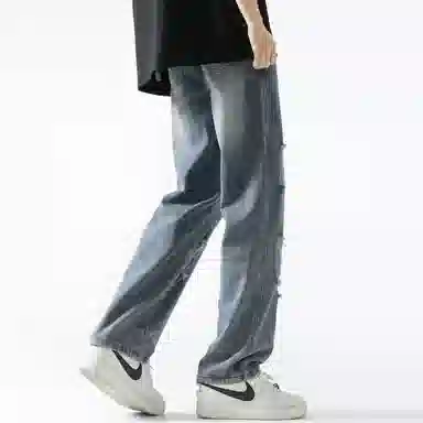 王者荣耀 美式街头经典水洗落色做旧舒适柔软廓形长裤牛仔裤 男女同款