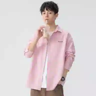 王者荣耀 经典翻领条纹长袖小众休闲简约设计字母印花美式街头复古潮流时尚通勤日常百搭宽松舒适慵懒氛围感无性别主义学院风衬衫 男女同款