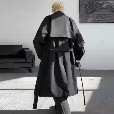 王者荣耀 烫钻美式高街纯色翻领中长款外套英伦风雅痞少年感宽松双排扣休闲百搭时尚风衣 梦奇款 男女同款