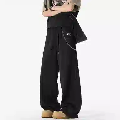 王者荣耀 美式复古纯色条杠直筒阔腿长裤宽松舒适青少年学生党休闲百搭时尚针织运动裤 标语款 男女同款