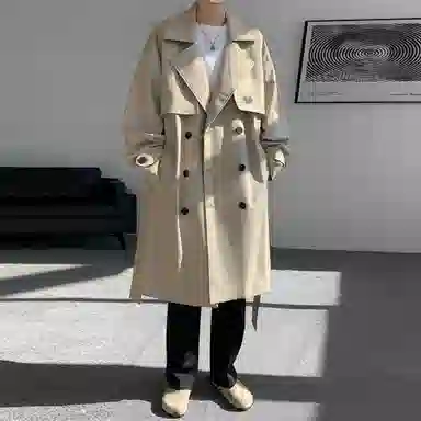 王者荣耀 烫钻美式高街纯色翻领中长款外套英伦风雅痞少年感宽松双排扣休闲百搭时尚风衣 梦奇款 男女同款