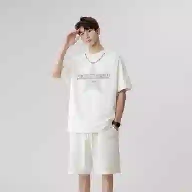 王者荣耀 标语款 美式高街拼接项链设计圆领短袖五分短裤两件套宽松舒适痞帅青春高颜值无性别潮流百搭时尚休闲运动套装 男女同款