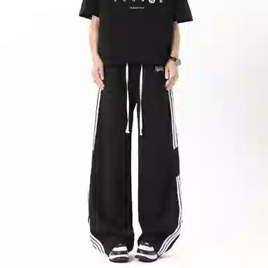 王者荣耀 美式复古三杠条纹长裤宽松舒适高街痞帅炸街休闲时尚百搭直筒阔腿牛仔裤 男女同款