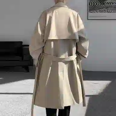 王者荣耀 烫钻美式高街纯色翻领中长款外套英伦风雅痞少年感宽松双排扣休闲百搭时尚风衣 梦奇款 男女同款