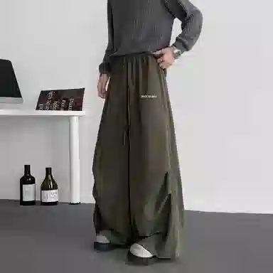 王者荣耀 美式阔腿褶皱伞兵运动休闲裤时尚百搭高街痞帅少年感宽松舒适透气西装裤 标语款 男女同款