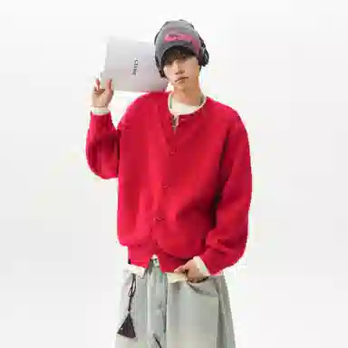 王者荣耀 假两件开衫外套春秋潮牌简约时尚学院风慵懒舒适日常户外通勤百搭针织衫上衣内搭叠穿单排扣毛衣 男女同款