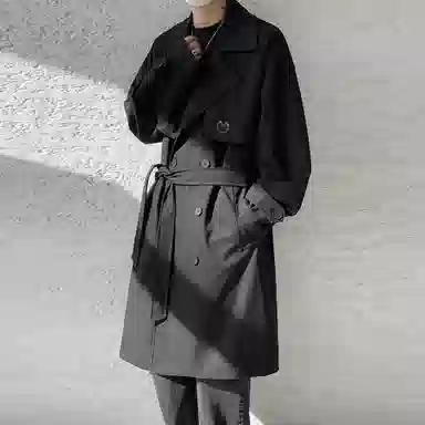 王者荣耀 烫钻美式高街纯色翻领中长款外套英伦风雅痞少年感宽松双排扣休闲百搭时尚风衣 梦奇款 男女同款