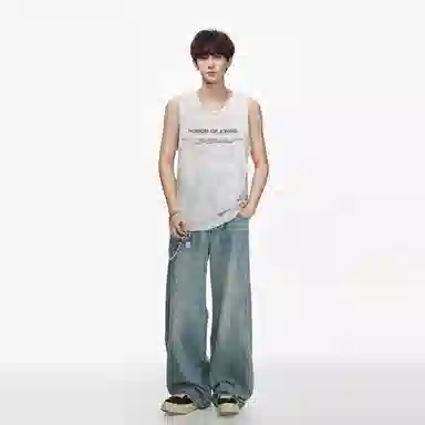 王者荣耀 标语款 美式复古扎染圆领字母宽松舒适百搭居家运动健身显肌肉透气排汗休闲背心 男女同款