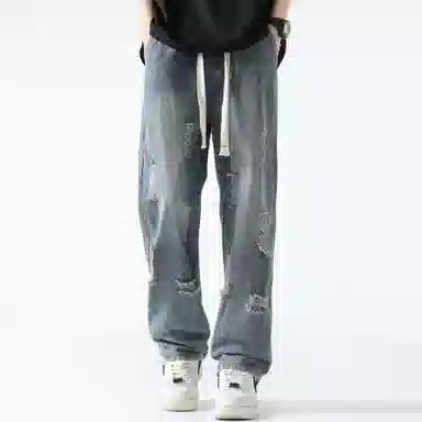 王者荣耀 美式街头经典水洗落色做旧舒适柔软廓形长裤牛仔裤 男女同款