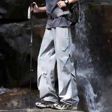 王者荣耀 美式薄款户外工装伞兵裤冰丝褶皱垂感宽松大码机能防皱风凉感速干透气旅行爬山超轻防泼水加肥加大休闲裤 男女同款